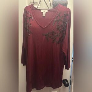 Covington Burgundy tunic with Black Embellishments